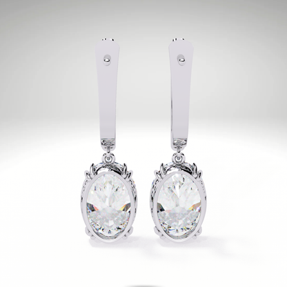 Oval Solitaire Drop Dangle Solid Gold Earrings | Luxury Gift for Women