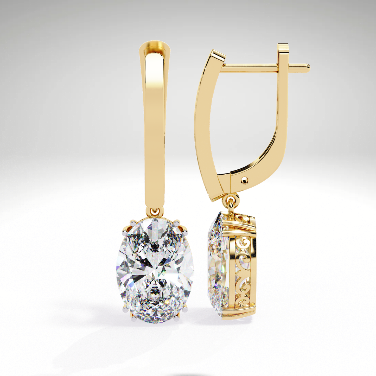Oval Solitaire Drop Dangle Solid Gold Earrings | Luxury Gift for Women
