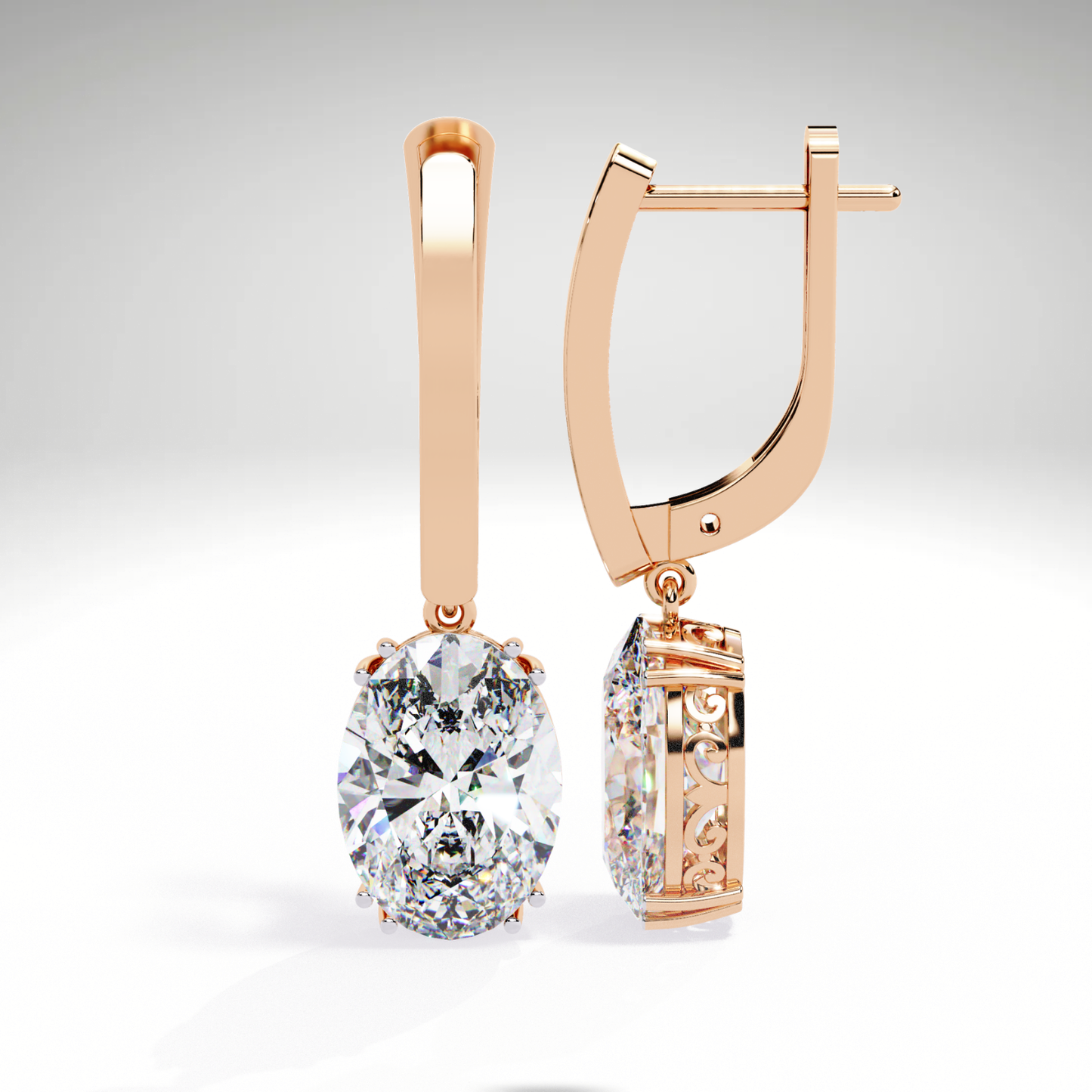 Oval Solitaire Drop Dangle Solid Gold Earrings | Luxury Gift for Women