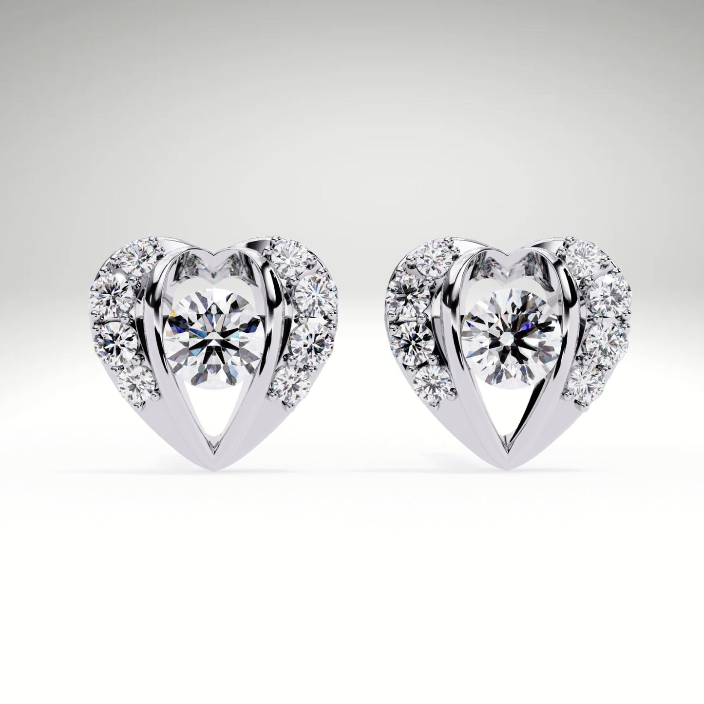 Heart Stud Earrings | 9K-14K-18K Solid Gold Romantic Lab Grown Diamonds Earrings for Valentine's Day Gift