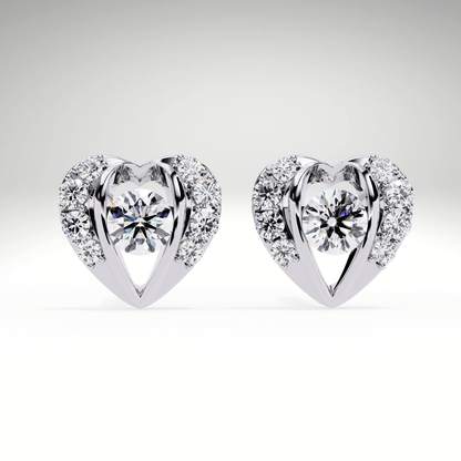 Heart Stud Earrings | 9K-14K-18K Solid Gold Romantic Lab Grown Diamonds Earrings for Valentine's Day Gift