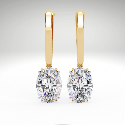 Oval Solitaire Drop Dangle Solid Gold Earrings | Luxury Gift for Women