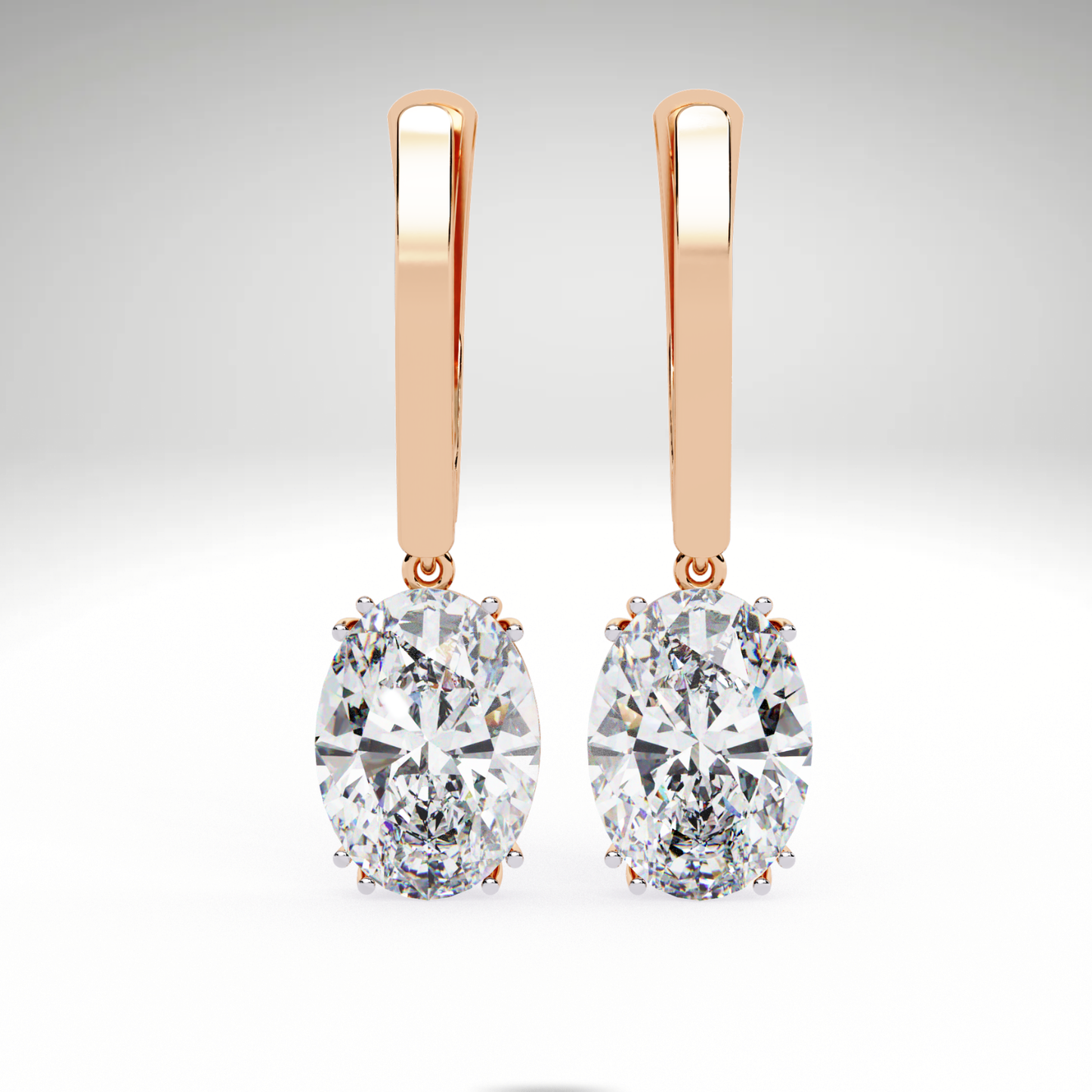 Oval Solitaire Drop Dangle Solid Gold Earrings | Luxury Gift for Women