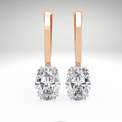 Oval Solitaire Drop Dangle Solid Gold Earrings | Luxury Gift for Women