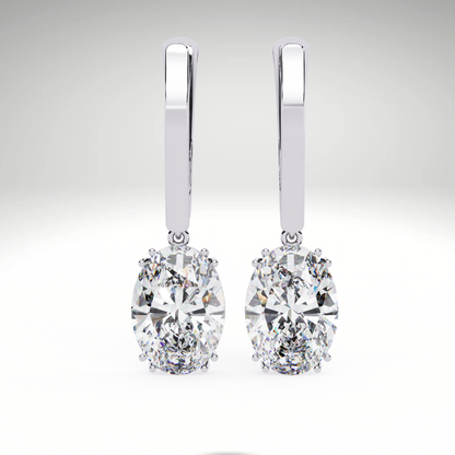 Oval Solitaire Drop Dangle Solid Gold Earrings | Luxury Gift for Women
