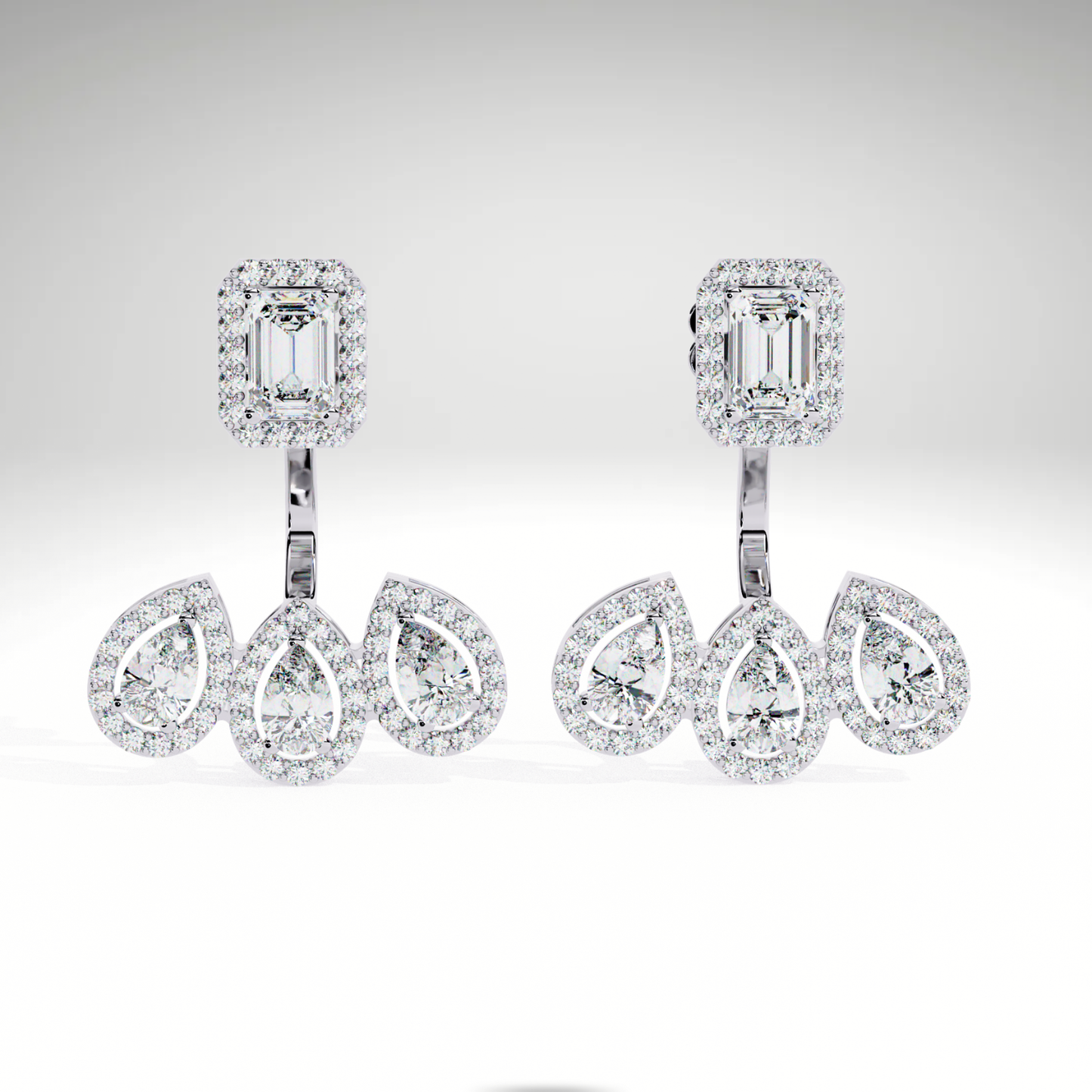 Emerald Cut & Pear Diamond Cascade Earrings | Solid Gold Gift For Her