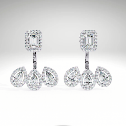 Emerald Cut & Pear Diamond Cascade Earrings | Solid Gold Gift For Her
