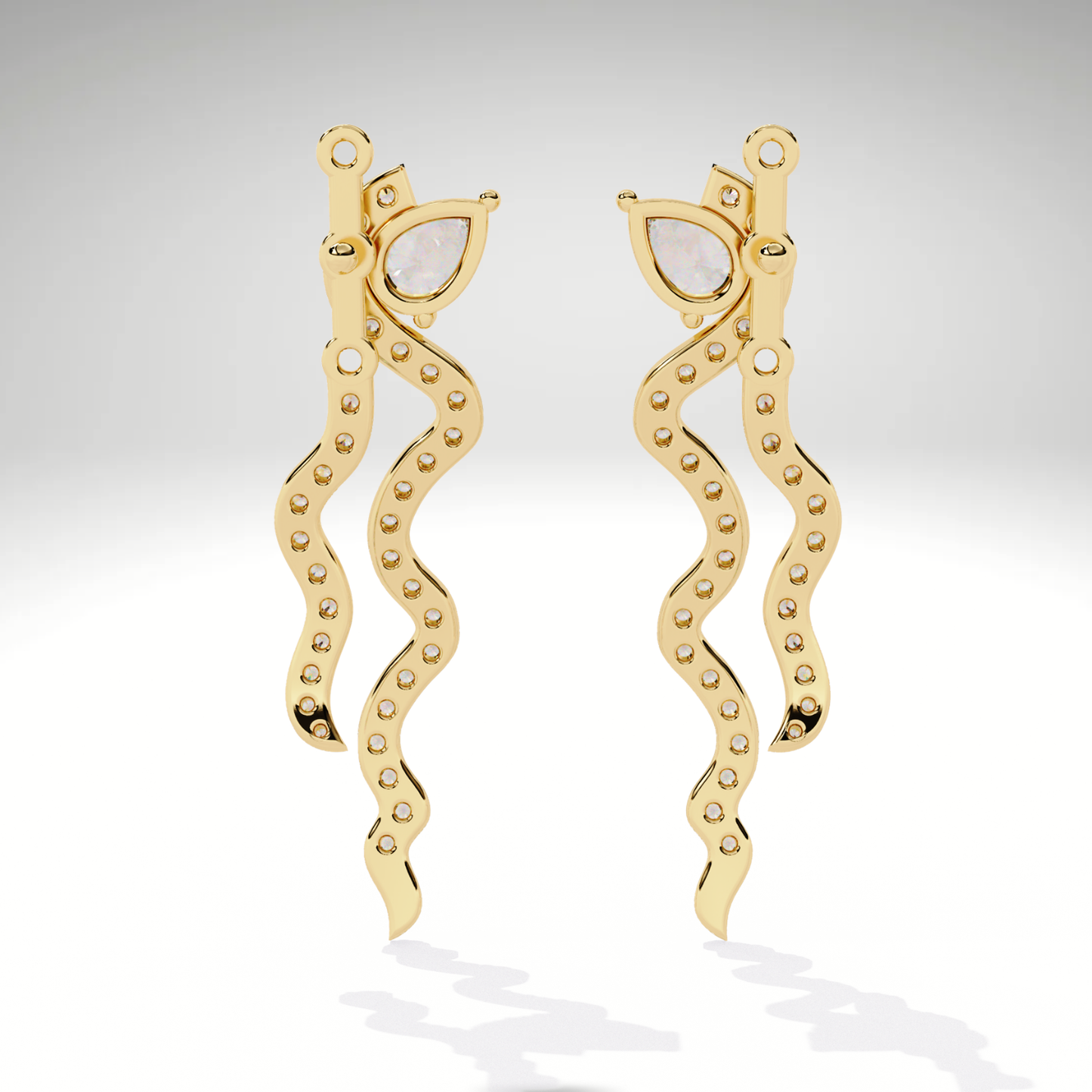 Snake Wave Drop Earrings | Pear & Pavé Serpentine Dangle Earrings | 9K-14K-18K Gold Statement Earrings for Women