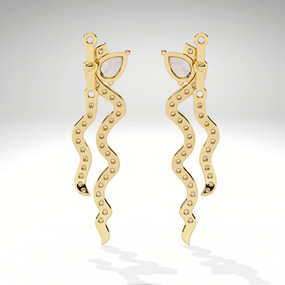 Snake Wave Drop Earrings | Pear & Pavé Serpentine Dangle Earrings | 9K-14K-18K Gold Statement Earrings for Women
