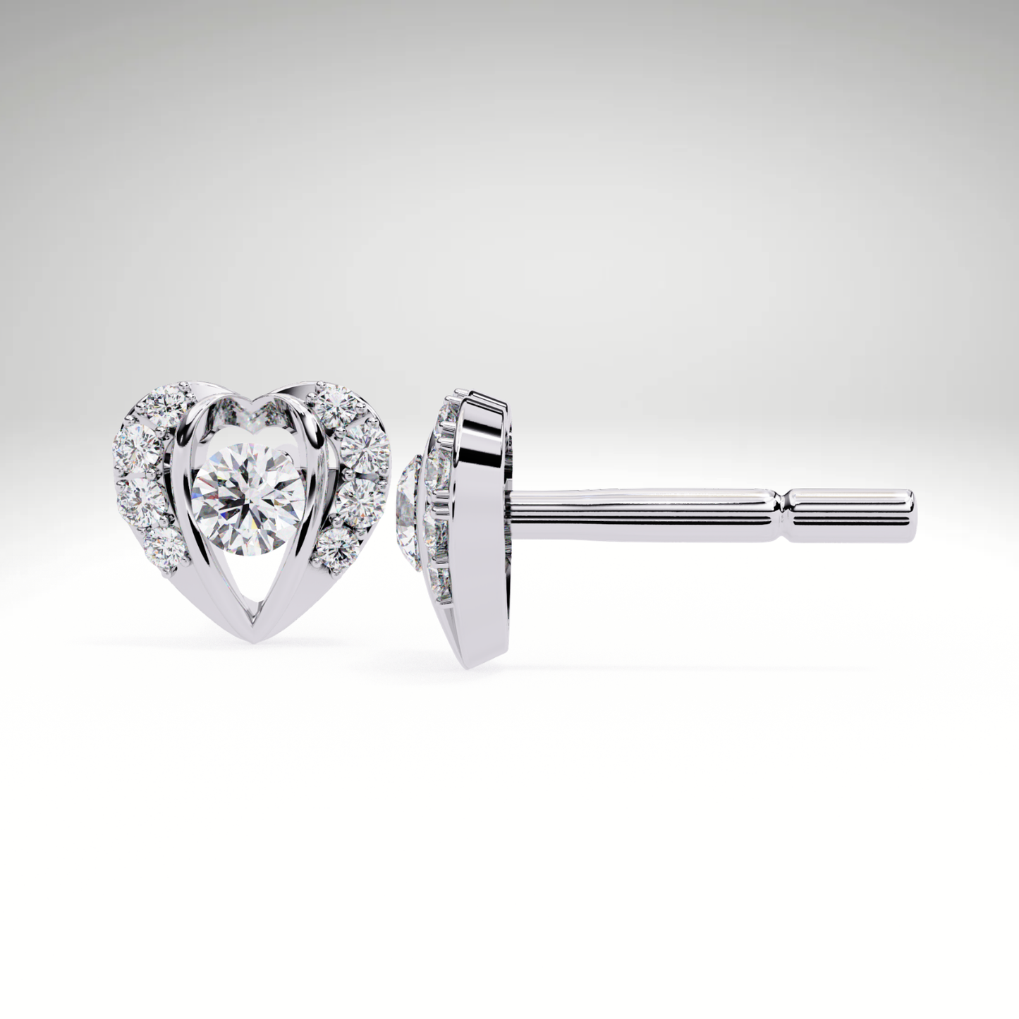 Heart Stud Earrings | 9K-14K-18K Solid Gold Romantic Lab Grown Diamonds Earrings for Valentine's Day Gift