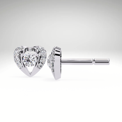 Heart Stud Earrings | 9K-14K-18K Solid Gold Romantic Lab Grown Diamonds Earrings for Valentine's Day Gift
