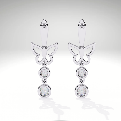 Diamond Butterfly Drop Earrings | 9K-14K-18K Solid Gold, Modern Elegant Design