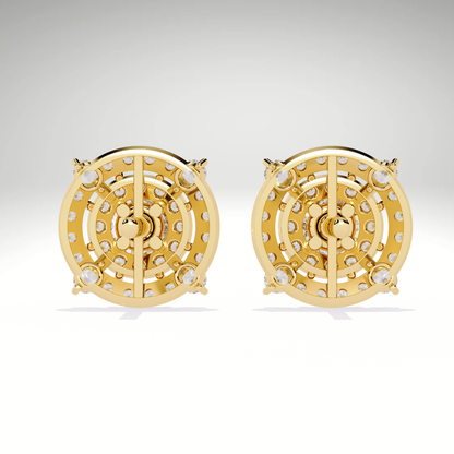 9K-14K-18K Gold Double Halo Stud Earrings | Modern Lab Grown Diamond Earrings for Women