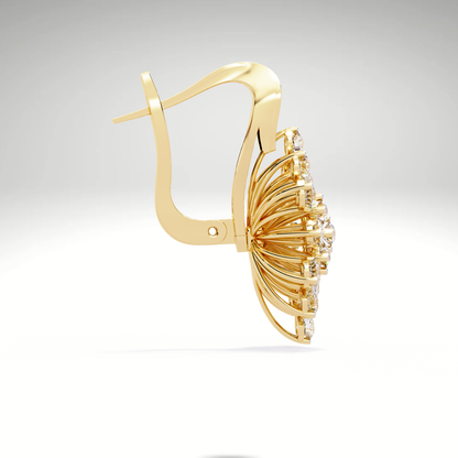 Golden Snowflake Diamond Hoop Earrings | Starburst Dangles in 9K-14K-18K Solid Gold