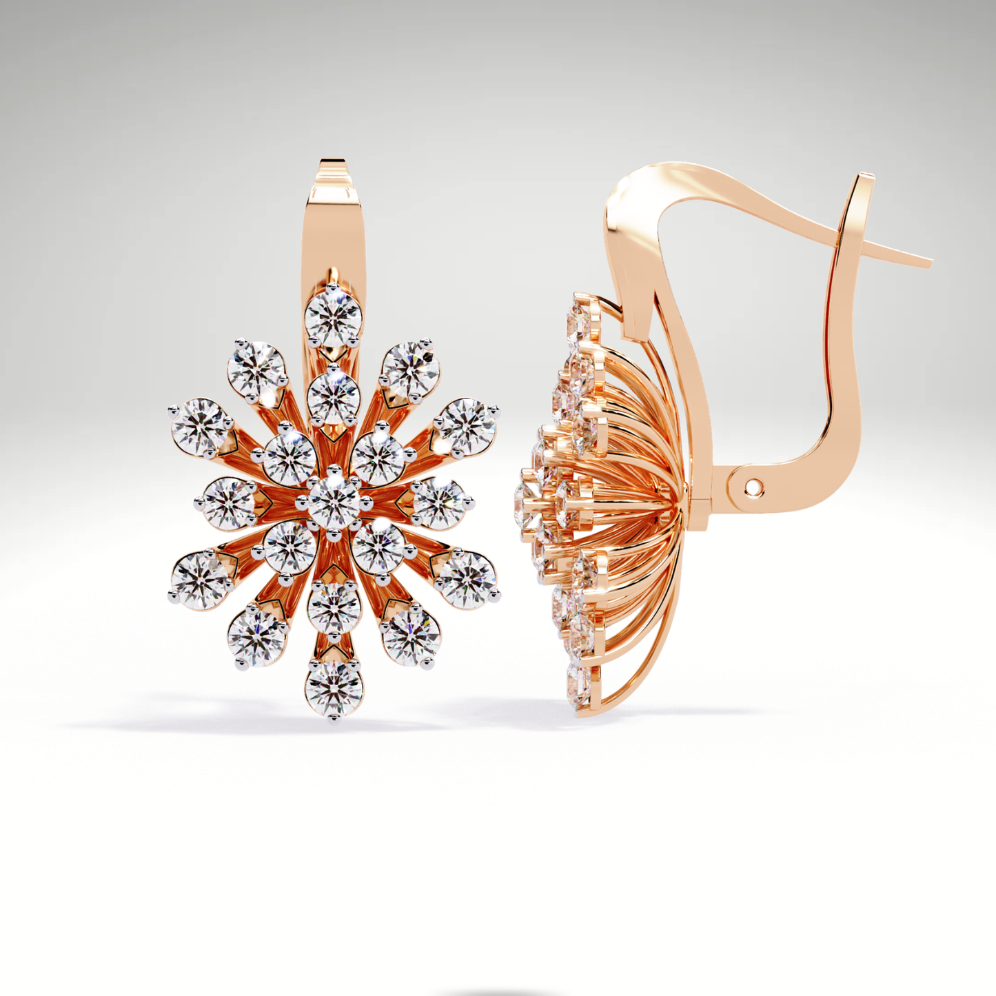 Golden Snowflake Diamond Hoop Earrings | Starburst Dangles in 9K-14K-18K Solid Gold