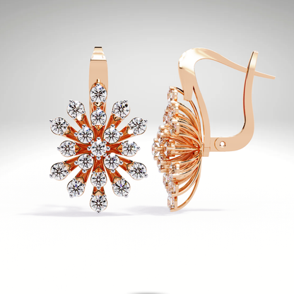 Golden Snowflake Diamond Hoop Earrings | Starburst Dangles in 9K-14K-18K Solid Gold