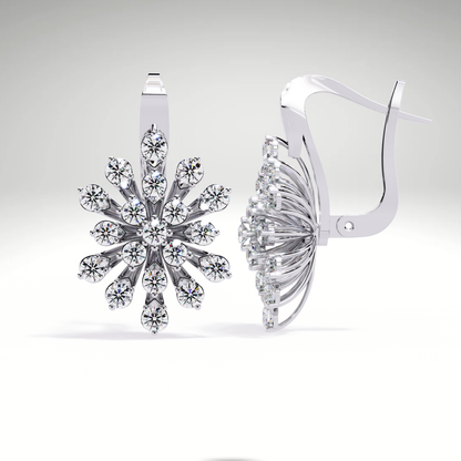 Golden Snowflake Diamond Hoop Earrings | Starburst Dangles in 9K-14K-18K Solid Gold