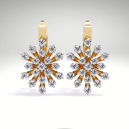Golden Snowflake Diamond Hoop Earrings | Starburst Dangles in 9K-14K-18K Solid Gold