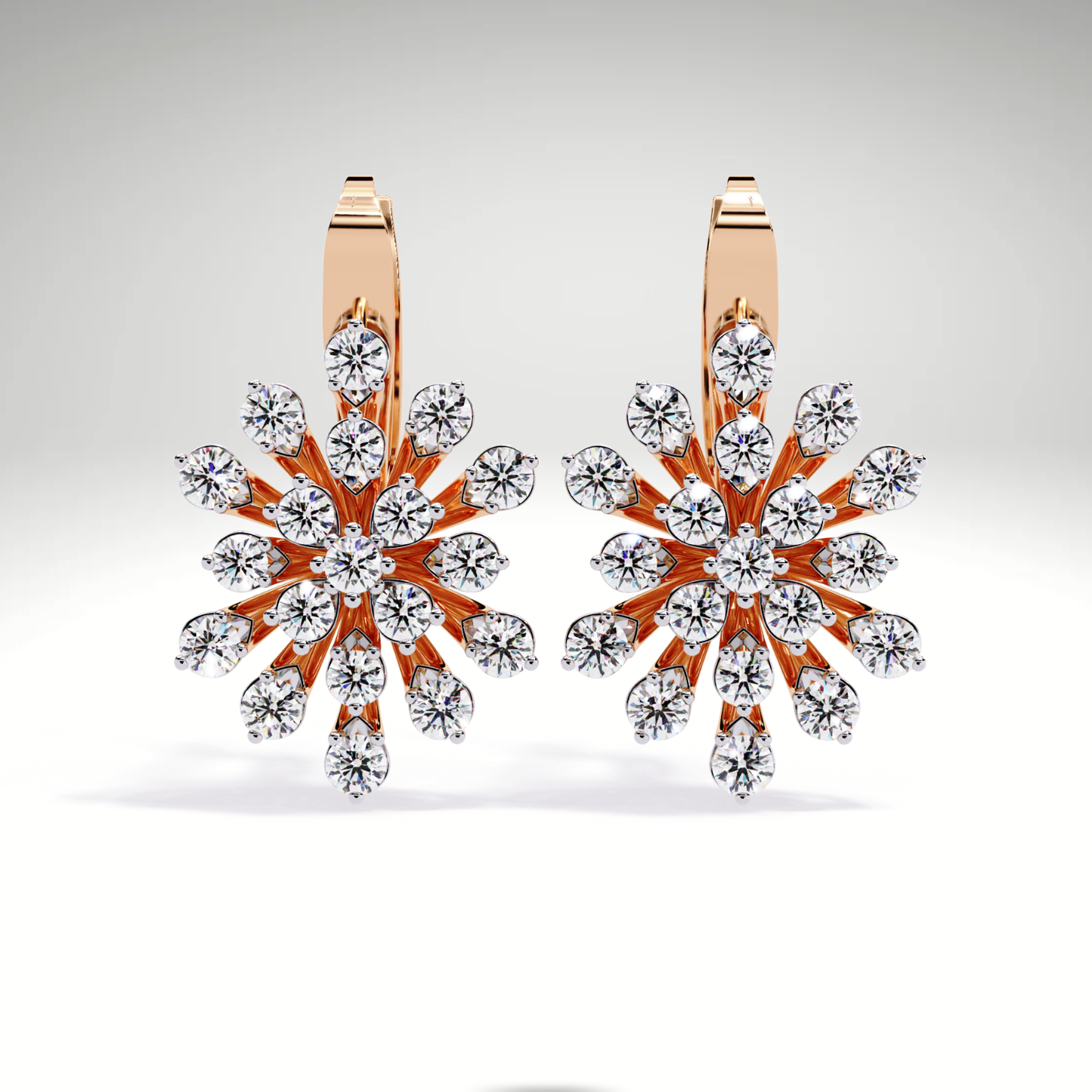 Golden Snowflake Diamond Hoop Earrings | Starburst Dangles in 9K-14K-18K Solid Gold