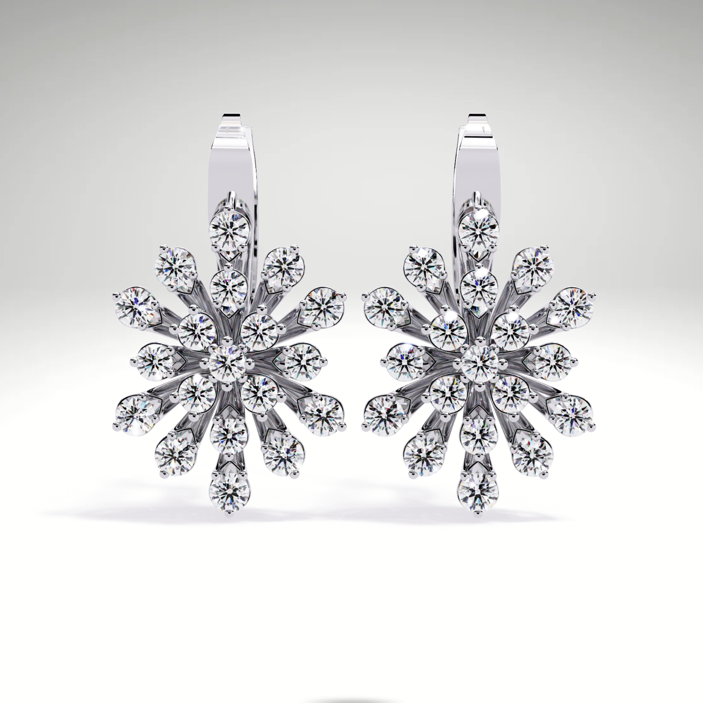 Golden Snowflake Diamond Hoop Earrings | Starburst Dangles in 9K-14K-18K Solid Gold