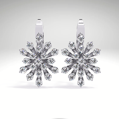 Golden Snowflake Diamond Hoop Earrings | Starburst Dangles in 9K-14K-18K Solid Gold