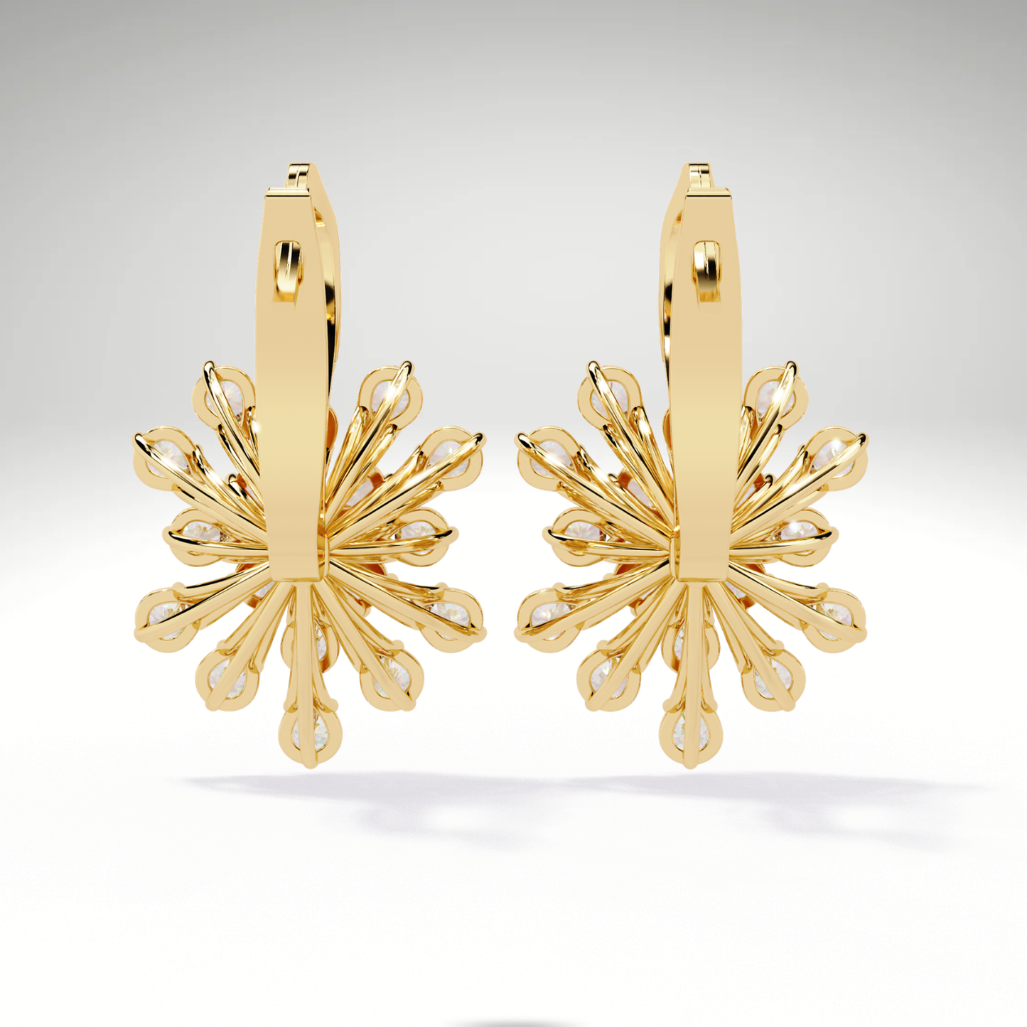 Golden Snowflake Diamond Hoop Earrings | Starburst Dangles in 9K-14K-18K Solid Gold