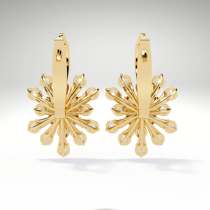 Golden Snowflake Diamond Hoop Earrings | Starburst Dangles in 9K-14K-18K Solid Gold