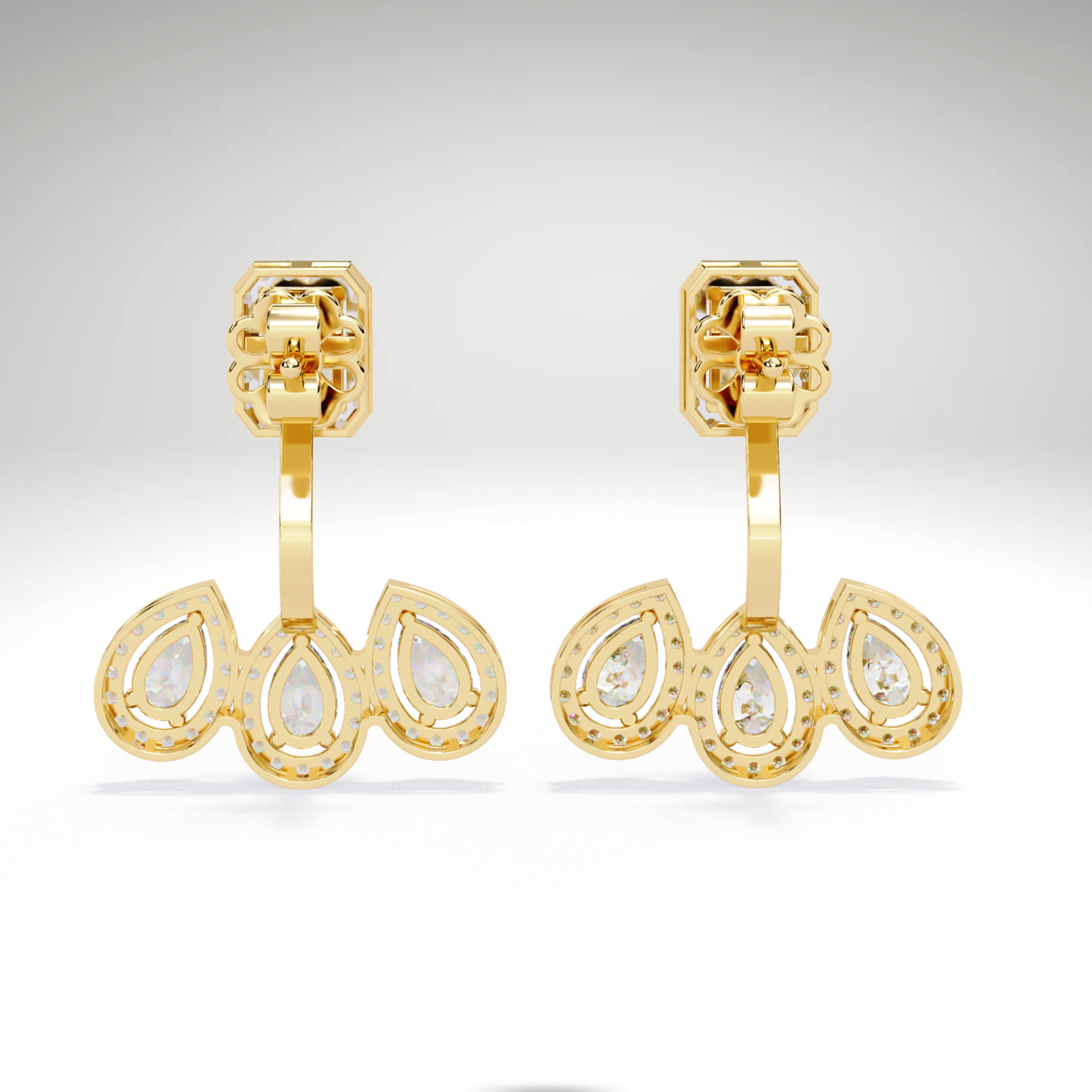 Emerald Cut & Pear Diamond Cascade Earrings | Solid Gold Gift For Her