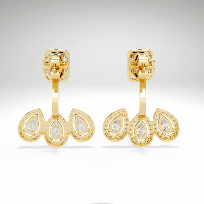 Emerald Cut & Pear Diamond Cascade Earrings | Solid Gold Gift For Her