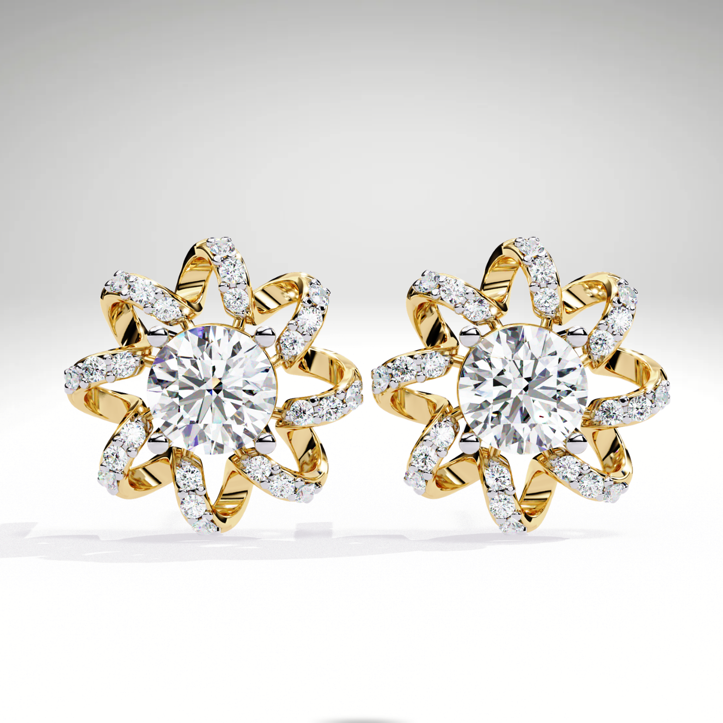 Starburst Floral Diamond Earrings in 9K-14K-18K Solid Gold | Stellar Bloom Bridal Gift for Her