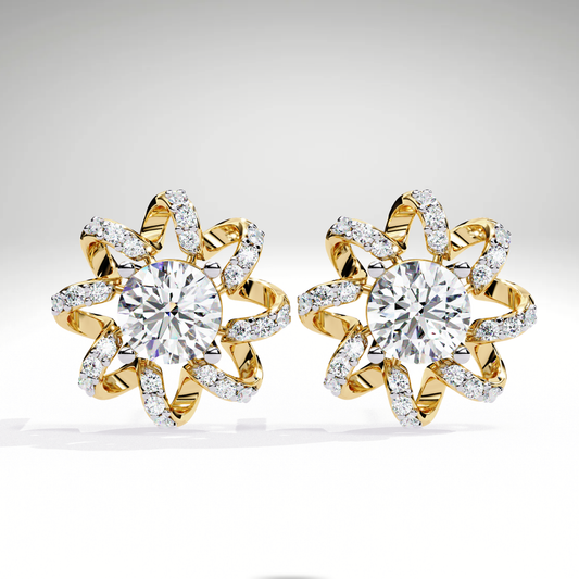 Starburst Floral Diamond Earrings in 9K-14K-18K Solid Gold | Stellar Bloom Bridal Gift for Her