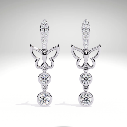 Diamond Butterfly Drop Earrings | 9K-14K-18K Solid Gold, Modern Elegant Design