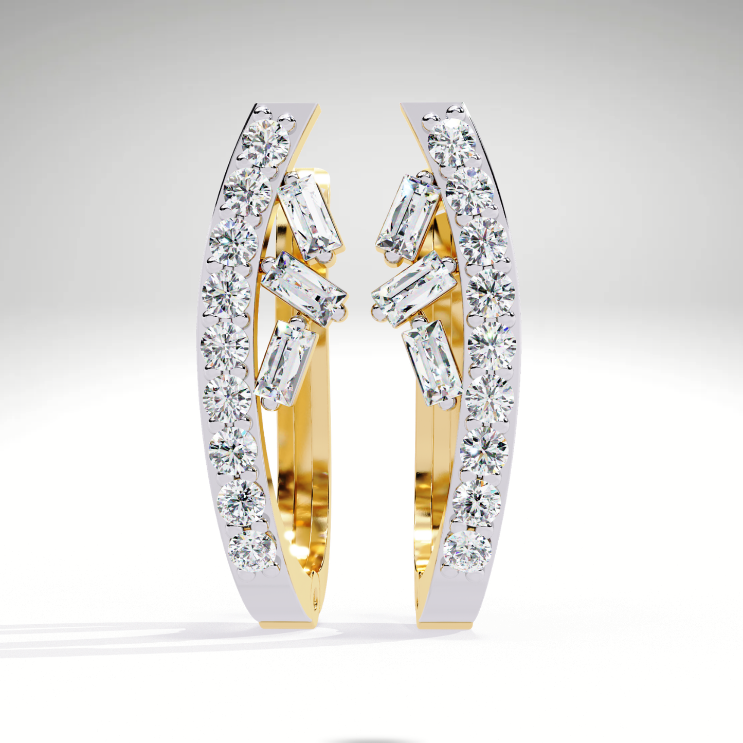 Two Tone Diamond Orbit Hoop Earrings | Luxe Earrings in 9K-14K-18K Gold