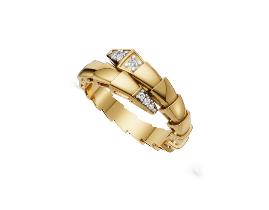 Serpenti Diamond Ring 9K/14K/18K Gold Flexible Snake Ring in Lab Grown Diamond Luxury Band