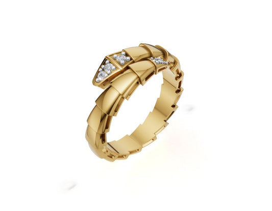 Serpenti Diamond Ring 9K/14K/18K Gold Flexible Snake Ring in Lab Grown Diamond Luxury Band