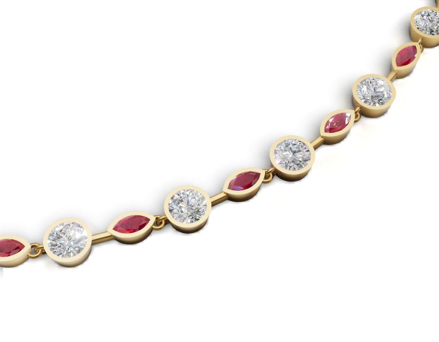 14K & 18K Gold Lab Grown Diamond & Ruby Tennis Necklace | Marquise & Round Luxury Birthstone Necklace