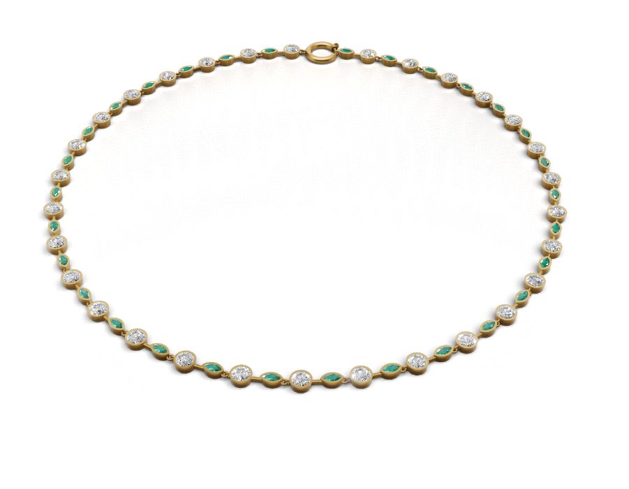 14K & 18K Gold Lab Grown Diamond & Emerald Tennis Necklace | Marquise & Round Luxury Birthstone Necklace