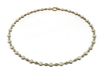 14K & 18K Gold Lab Grown Diamond & Emerald Tennis Necklace | Marquise & Round Luxury Birthstone Necklace