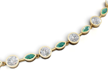14K & 18K Gold Lab Grown Diamond & Emerald Tennis Necklace | Marquise & Round Luxury Birthstone Necklace