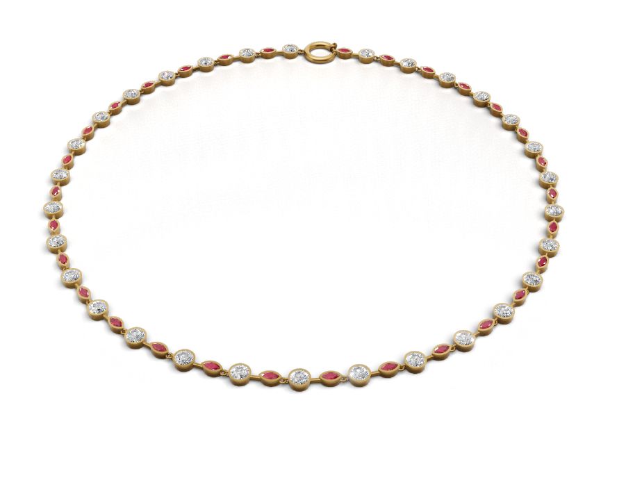 14K & 18K Gold Lab Grown Diamond & Ruby Tennis Necklace | Marquise & Round Luxury Birthstone Necklace