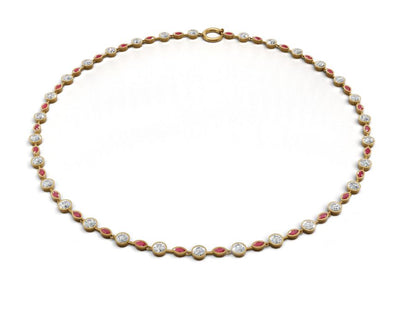 14K & 18K Gold Lab Grown Diamond & Ruby Tennis Necklace | Marquise & Round Luxury Birthstone Necklace