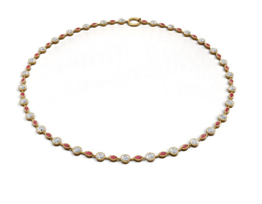 14K & 18K Gold Lab Grown Diamond & Ruby Tennis Necklace | Marquise & Round Luxury Birthstone Necklace