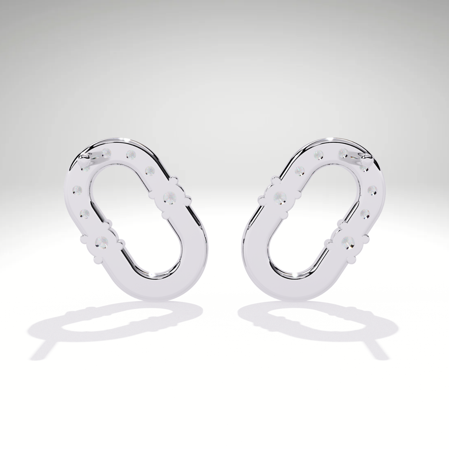 U-Link Stud Earrings | 9K-14K-18K Gold Party Wear Contemporary Pave Diamond Elongated Oval Studs