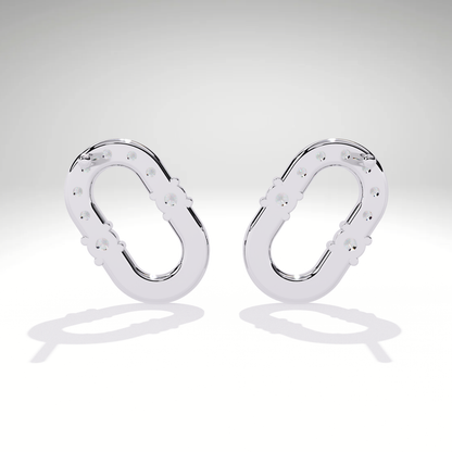 U-Link Stud Earrings | 9K-14K-18K Gold Party Wear Contemporary Pave Diamond Elongated Oval Studs