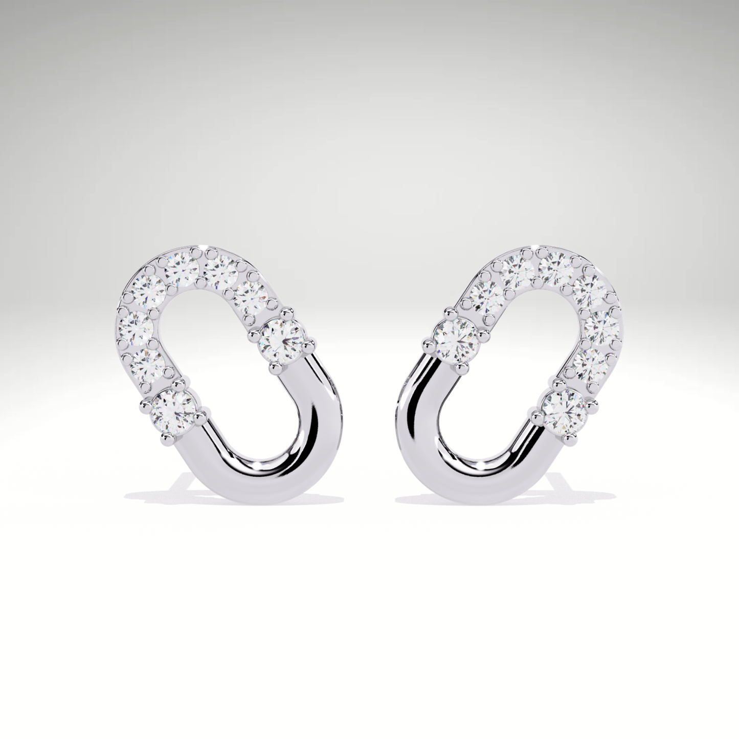 U-Link Stud Earrings | 9K-14K-18K Gold Party Wear Contemporary Pave Diamond Elongated Oval Studs