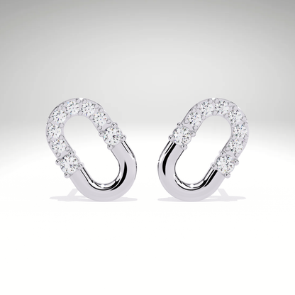 U-Link Stud Earrings | 9K-14K-18K Gold Party Wear Contemporary Pave Diamond Elongated Oval Studs