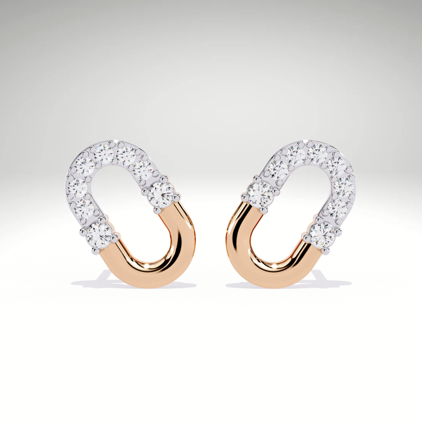 U-Link Stud Earrings | 9K-14K-18K Gold Party Wear Contemporary Pave Diamond Elongated Oval Studs