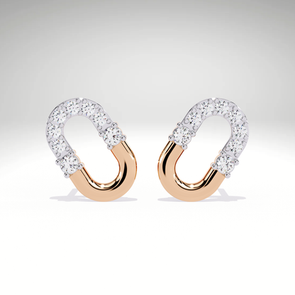 U-Link Stud Earrings | 9K-14K-18K Gold Party Wear Contemporary Pave Diamond Elongated Oval Studs