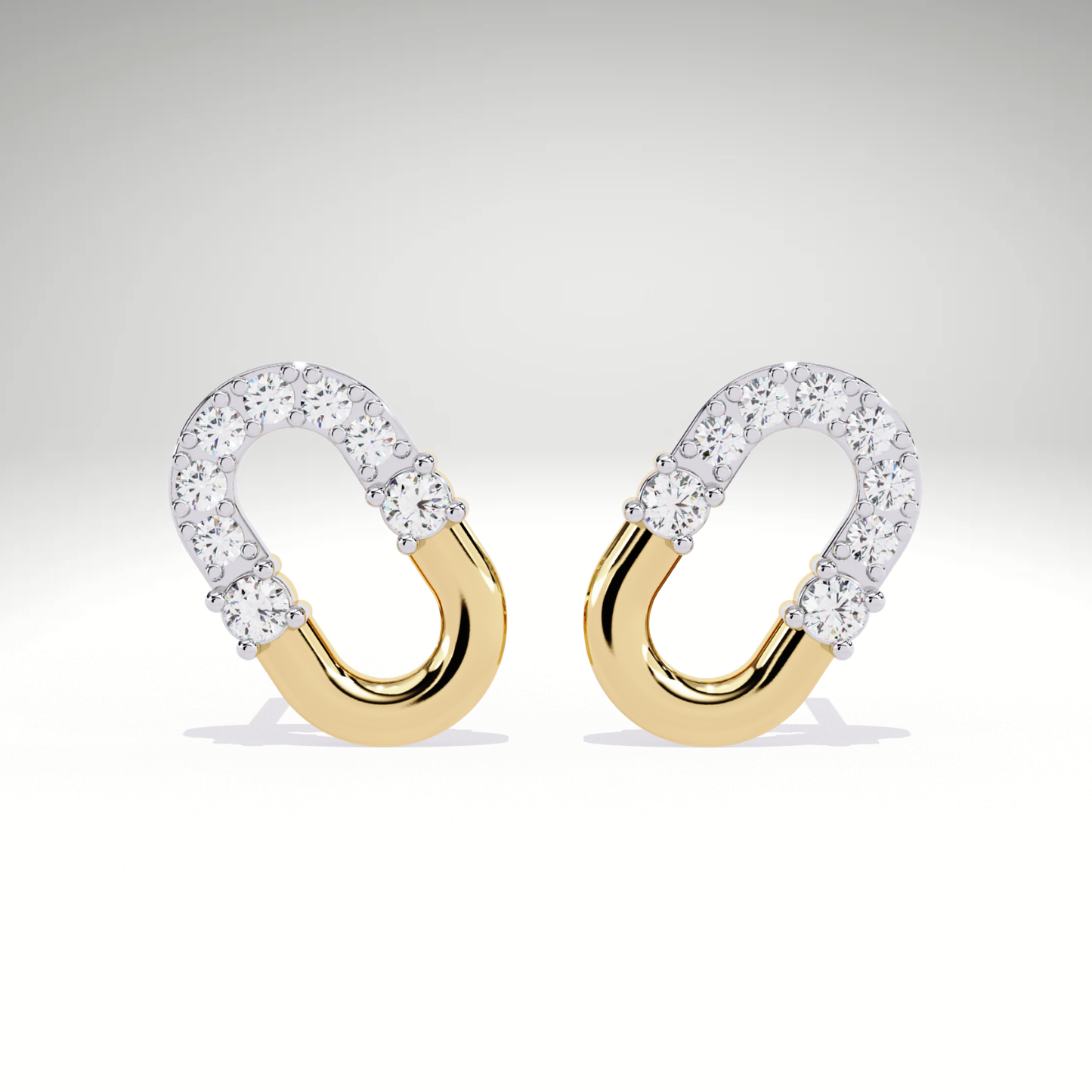 U-Link Stud Earrings | 9K-14K-18K Gold Party Wear Contemporary Pave Diamond Elongated Oval Studs
