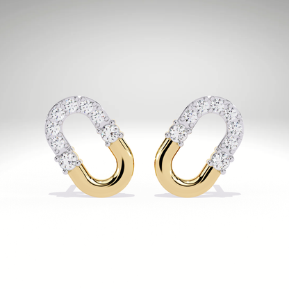 U-Link Stud Earrings | 9K-14K-18K Gold Party Wear Contemporary Pave Diamond Elongated Oval Studs